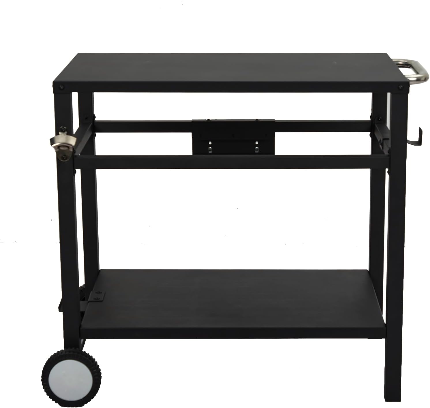 Outdoor Grill Cart - Portable Barbecue Table with Rolling Wheels, Hooks, Double Shelves, Removable Steel Flat Top Work Surface, Side Handles, Multifunctional Commercial Design