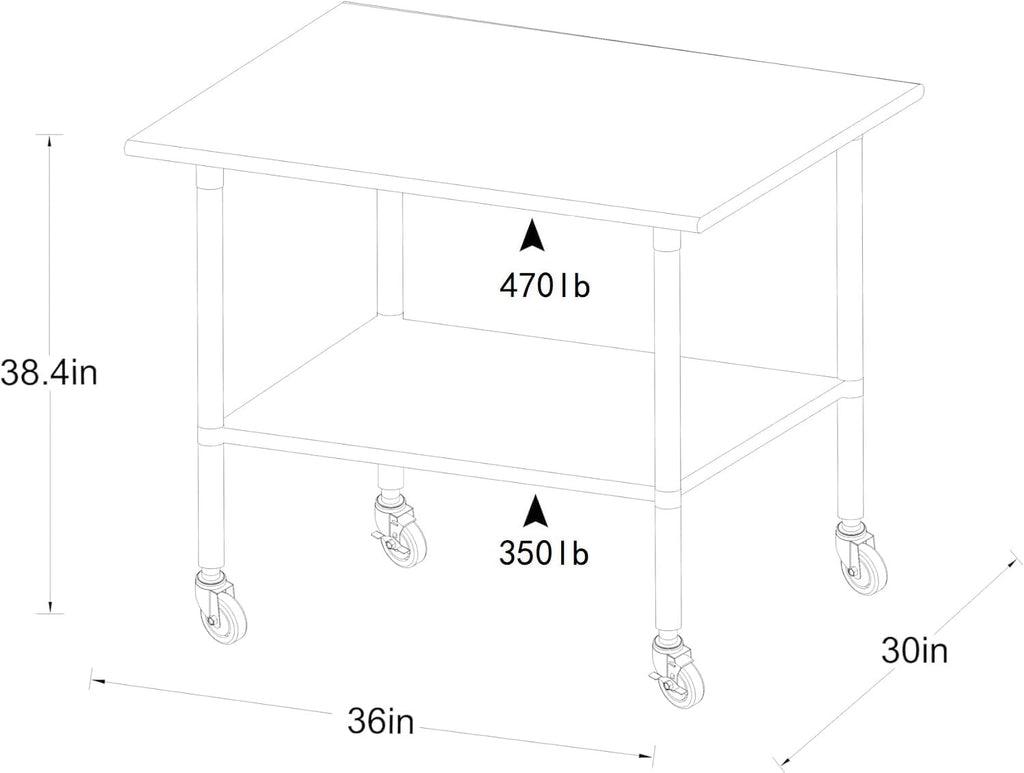ROCKPOINT Stainless Steel Table for Prep & Work with Caster Wheels 30x36 Inches, NSF Commercial Heavy Duty Table with Undershelf and Legs for Restaurant, Home and Hotel