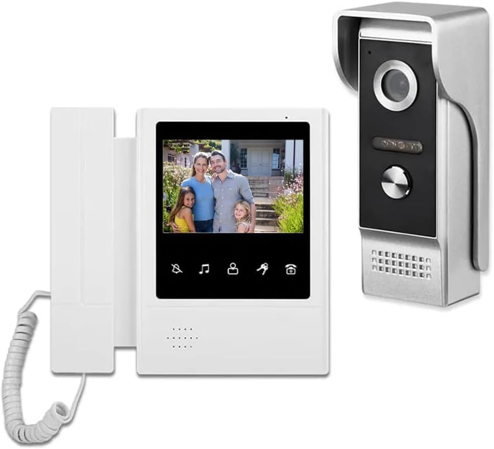 Wired Video Intercom Door Bell Infrared Night Vision Doorphone Home Security System,4.3-inch Monitor,Support Unlocking,Two-Way Intercom,Doorbell Camera