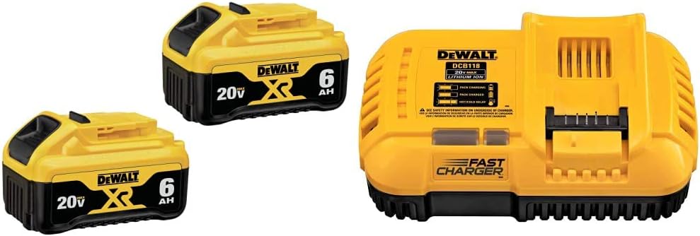 DEWALT (DCB206-2) 20V MAX Battery, Premium 6.0Ah Double Pack & FLEXVOLT 20V MAX* Charger, Rapid Charge (DCB118)