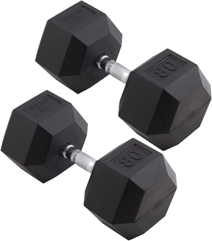 Body Sport Rubber Encased Hex Dumbbell Weight, Pair – Dumbbells for Exercises – Strength Training Equipment – Home Gym Accessories – Weight Training