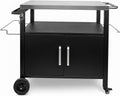 Outdoor Pizza Oven Stand & Grill Cart with Big Storage Cabinet - Stainless Steel Prep Table for BBQ, Movable Kitchen Island with Wheels, Bottle Opener, Spice Rack & Towel Holder for Backyard