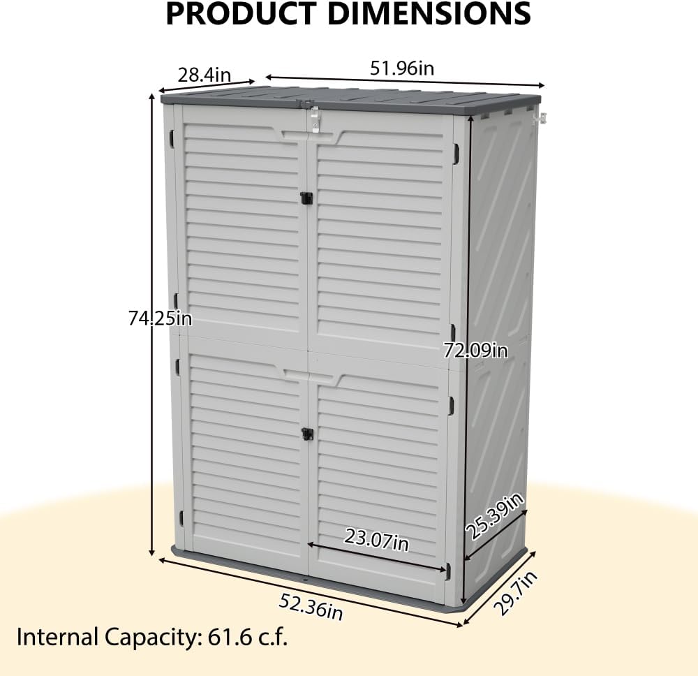 Heavy-Duty Plastic Storage Shed with Floor – Weather-Resistant Outdoor Utility Shed for Garden Tools, Lawn Equipment & Yard Supplies (L-White + Plastic-1)