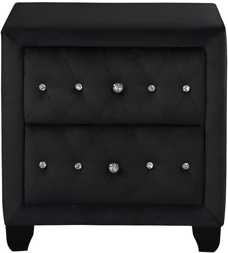 Crystal Tufted King 5 Pc Vanity Bedroom Set Made with Wood in Black