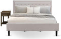 East West Furniture FN08K-1DE07 2-Piece Platform King Bedroom Set with 1 Platform Bed and 1 Bedroom Nightstand - Reliable and Sturdy Manufacturing - Mist Beige Linen Fabric