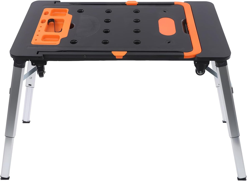 7-in-1 Multifunctional Work Platform Portable Workbench Handcart 551lbs Scaffolding Sawhorse Workbench with Garage Woodworking Adjustable Height Car Creeper Dolly and Hand Truck with 4 Wheels