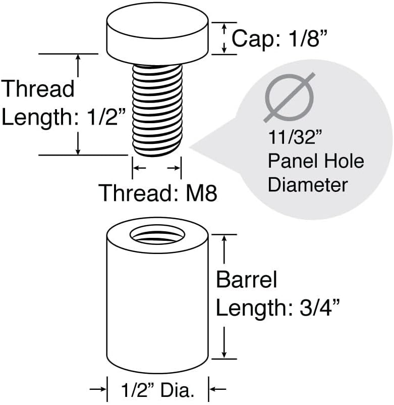 Sign Standoff 1/2' Diameter x 3/4' Barrel Length Polished Chrome Finish Euro Mini Series Easy Fasten Standoff With Rounded Cap Pack of 20 by Outwater