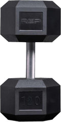 Rep Fitness Rubber Hex Dumbbell(s) - Singles (55LB +) and Pairs (5LB - 50LB) - Low Odor, Fully Knurled Handle