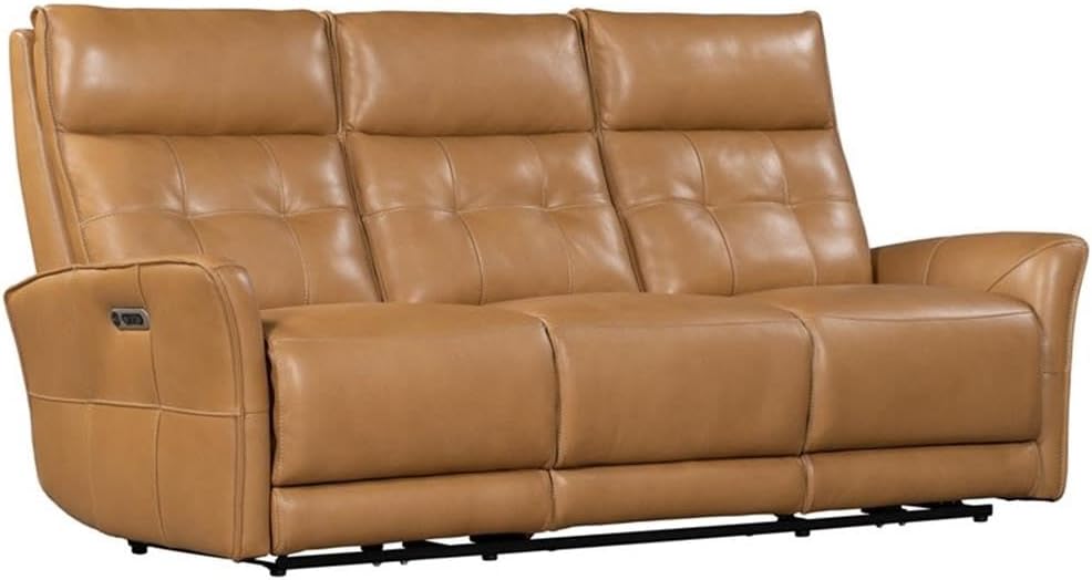 Pemberly Row Lucca Power Reclining Sofa Set, Butterscotch Top-Grain Leather Finish, Includes Power Sofa, Loveseat & Recliner, Zero-Gravity Design, USB Charger, Cordless Battery, Durable Living Room