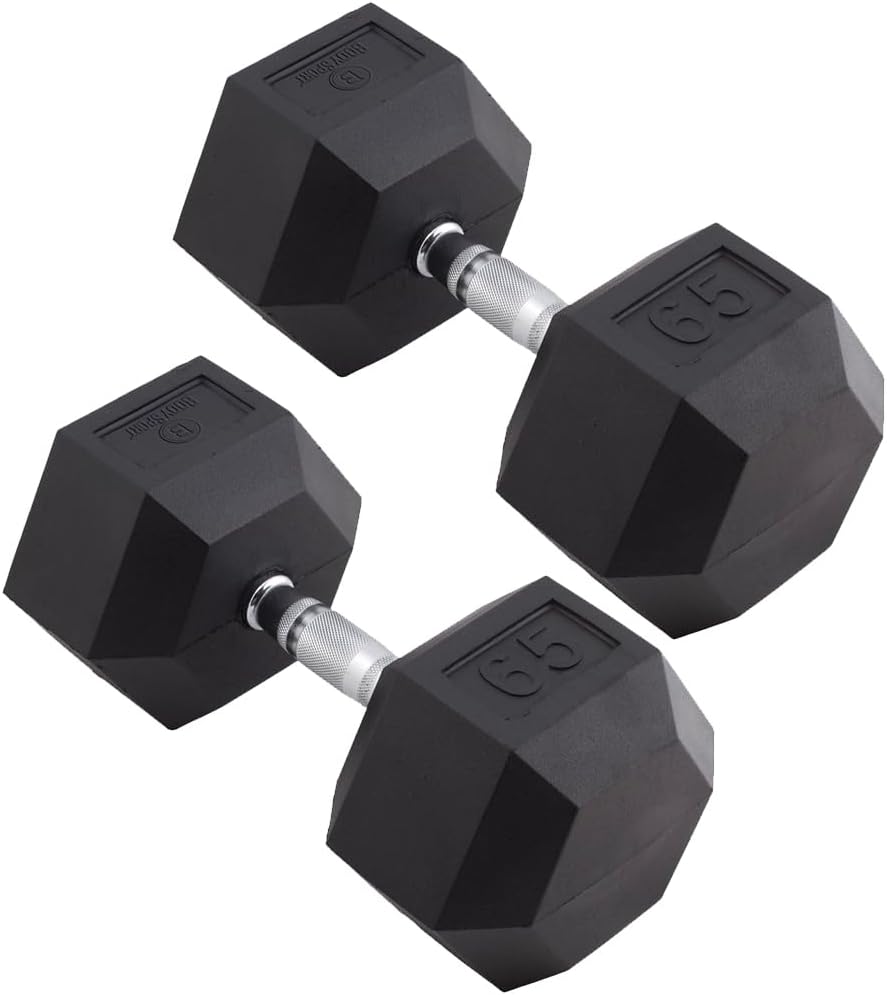 Body Sport Rubber Encased Hex Dumbbell Weight, Pair – Dumbbells for Exercises – Strength Training Equipment – Home Gym Accessories – Weight Training