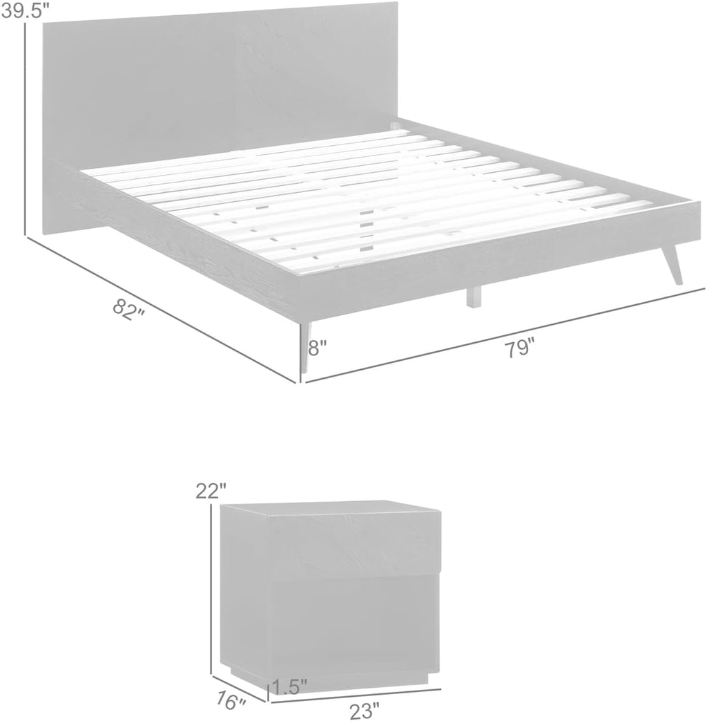 HomeStock King Wood Bedroom Set - 3 Piece Black Finish Bed Frame2 Nightstands