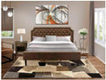 HomeStock Southwestern Sanctuary 2 Piece King Bedroom Set with Button Tufted Upholstered Bed and 1 Distressed Jacobean Nightstand Dark Brown Faux Leather with Black Texture and Black Legs