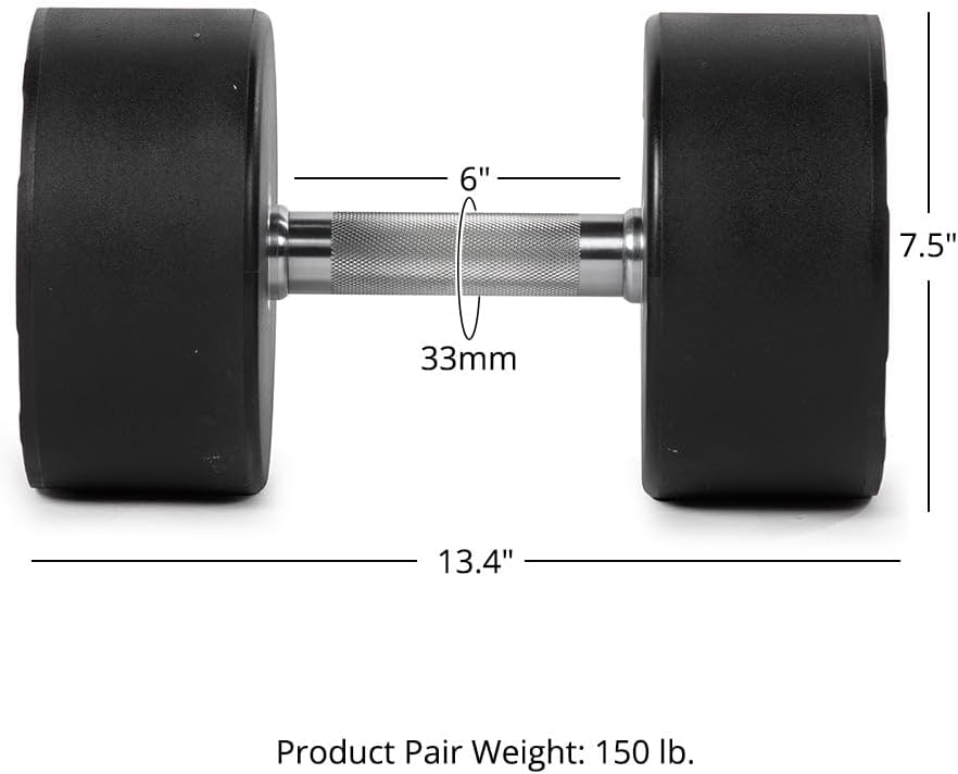 Titan Fitness Round Urethane Dumbbells, Medium Volcano Knurling, 33mm Grip, Easy-to-Read Weight Indicators, Free Weights for Strength Training