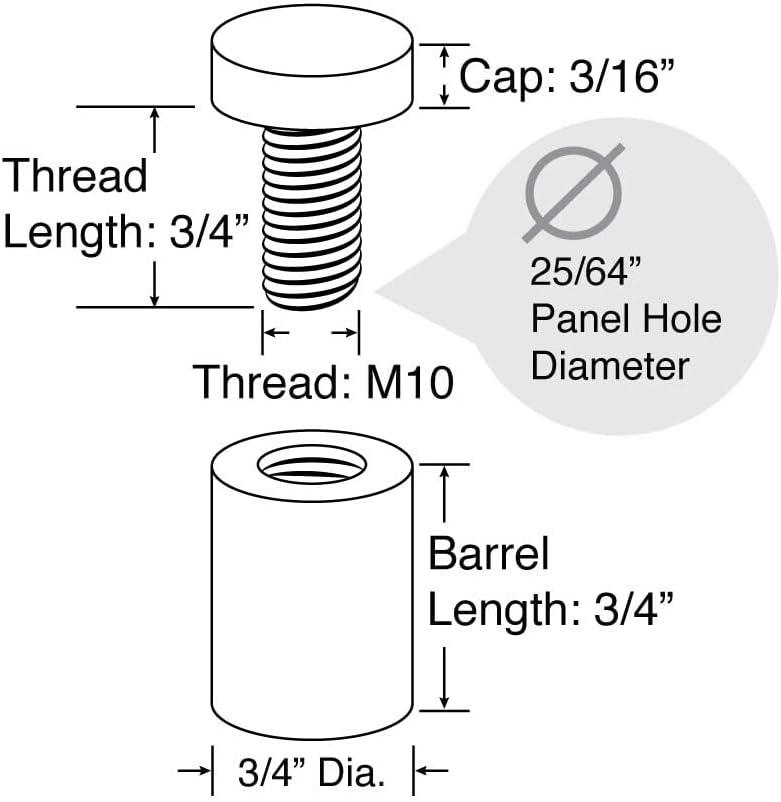 Stainless Steel Standoff 3/4 Inch Diameter x 3/4 Inch Barrel Length Brushed Finish for PVC, Glass and Acrylic Sign Stand Off Wall Anchors and Screws 100 Piece Commercial Space Pack