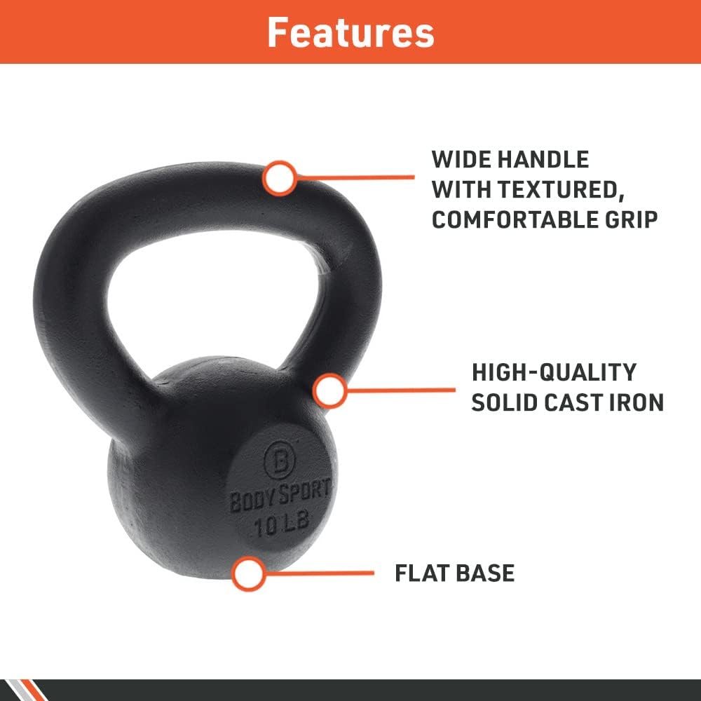 Body Sport Cast Iron Kettlebell - Professional Weight Training Equipment for Home & Gym Workouts