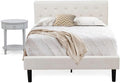 East West Furniture NL19F-1HI14 2 Piece Full Size Bedroom Set - Button Tufted Bed Frame - Linen white Velvet Fabric Upholstered Headboard and an Urban Gray Finish Nightstand