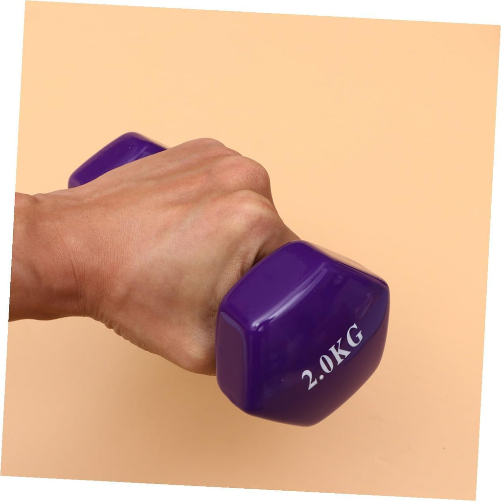 Mikinona 2PCS Non-slip Plastic Dipped Cast Iron Dumbbells Each Unisex Fitness Hand Weights for Gym Workouts Strength Training and Muscle Toning Purple