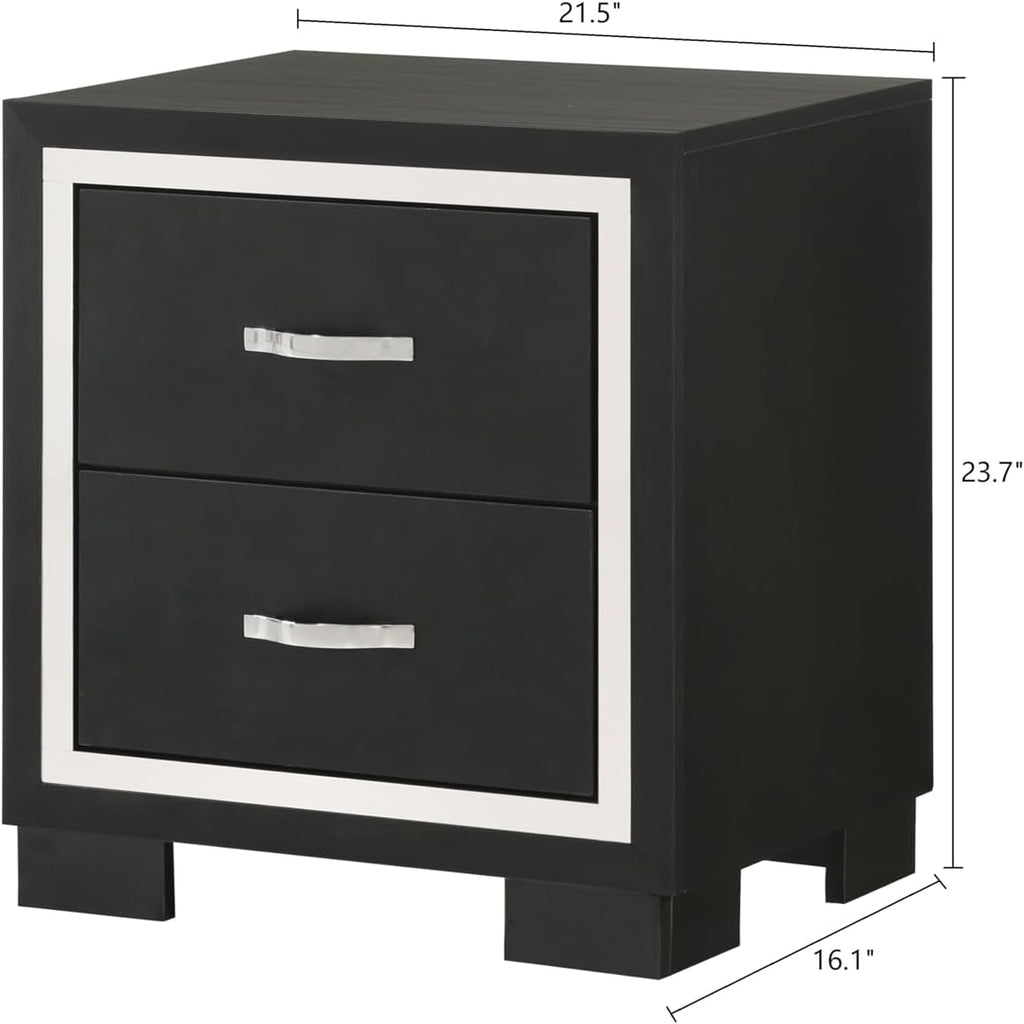 Generic Black Finish Upholstered King Size Channel Tufting Panel Bed Nightstand 3pc Wooden Bedroom Set, HS00B9295K3pc