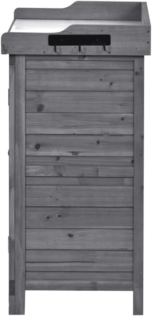 Outdoor 39' Potting Bench Table, Workstation Storage Cabinet Garden Shed with 2-Tier Shelves and Side Hook, Tool