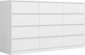 Vibe & Dine White Dresser 12 Drawer, Modern Long Dresser for Bedroom, Wood Chest of Drawers with Wide Storage for Living Room