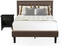 East West Furniture KD18F-1DE07 2 Piece Wood Bedroom Set - 1 Wood Bed Frame Brown Linen Fabric Padded and Button Tufted Headboard with 1 Small Night Stand - Distressed Jacobean Finish Nightstand