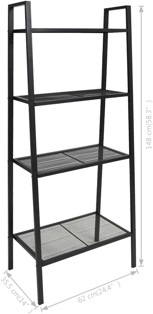 Black Metal Display Shelf, Rectangular Storage Organizer for Books, Plants, Decor, 14.0 x 24.4 x 58.3 in, Matte Finish, Compact Home Storage