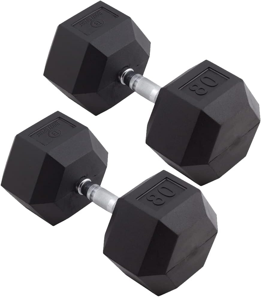 Body Sport Rubber Encased Hex Dumbbell Weight, Pair – Dumbbells for Exercises – Strength Training Equipment – Home Gym Accessories – Weight Training