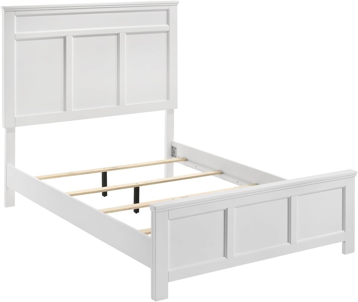 HomeStock Wood Panel Bed - White Finish - Bedroom Furniture with Headboard King