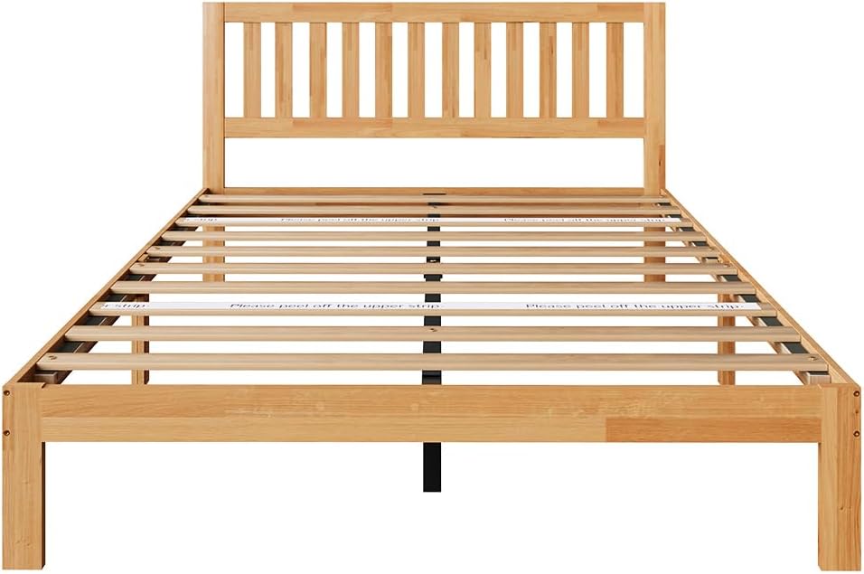 Novilla 12 Inch Queen Bed Frame with Headboard, Queen Size BedFrame with Headboard Classic Wooden Bed Frame Queen Size with Wood Slat Support, No Box Spring Needed, Easy Assembly, Natural Grain Wood