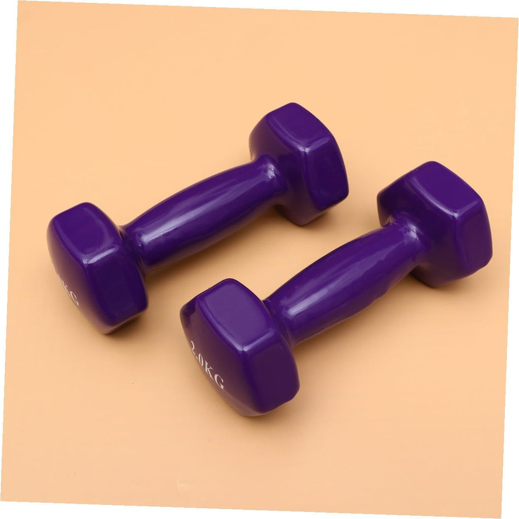 Mikinona 2PCS Non-slip Plastic Dipped Cast Iron Dumbbells Each Unisex Fitness Hand Weights for Gym Workouts Strength Training and Muscle Toning Purple