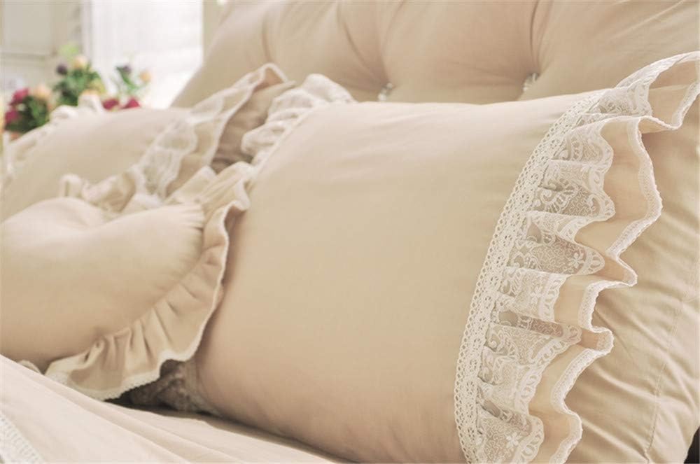 LELVA Chic Wrinkle Girls Bedding Solid Color Shabby Ruffle Duvet Cover Set Full Cotton 4 Piece Romantic Lace Design Bed Skirt Khaki