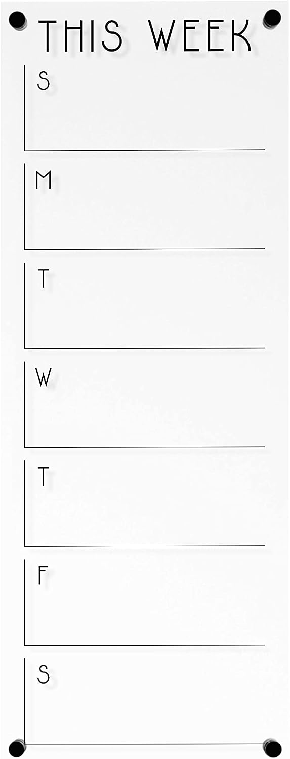 Weekly Acrylic Calendar Dry Erase Wall Calendar Minimalist Style Office Calendar (18' W x 47.5' H, Matte Black Standoffs)