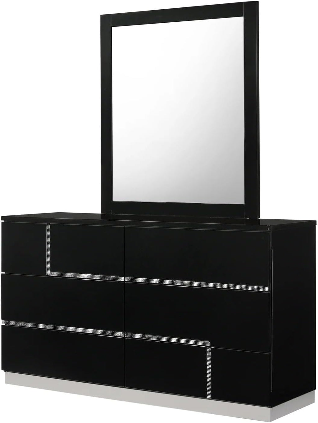 Black Lacquer 3-Piece Modern Bedroom Set - California King Size | Chrome Finish Base, High Gloss Finish Wood Bed Set