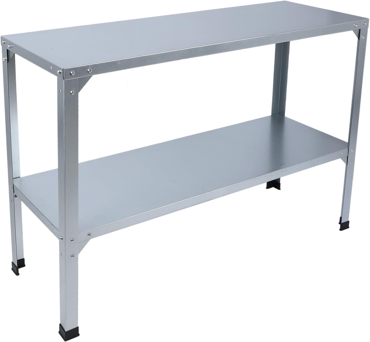 Potting Bench Table, 120KG Load Bearing Metal Garden Workstation Work Bench for Greenhouse Patio Porch, Double Layers Greenhouse Potting Table with Rubber Feet for Indoor Outdoor
