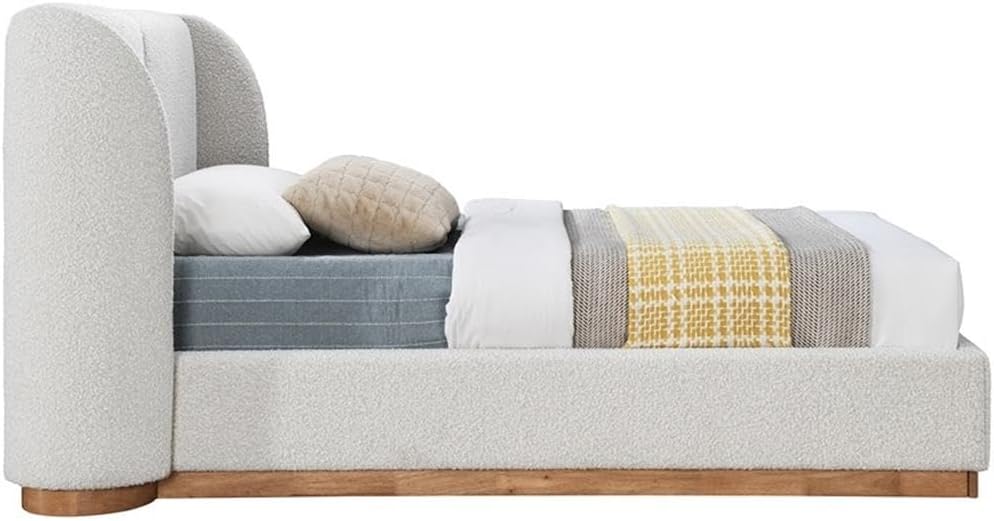 Pemberly Row Set of 2 8-Drawer Double Dresser & Cream Boucle Fabric Twin Bed