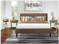 HomeStock Antique Appeal 3 Pc King Bedroom Set 1 King Bed Brown Linen Fabric Padded and Button Tufted Headboard 2 Nightstand with Mid Century Modern Drawer Black Finish Legs
