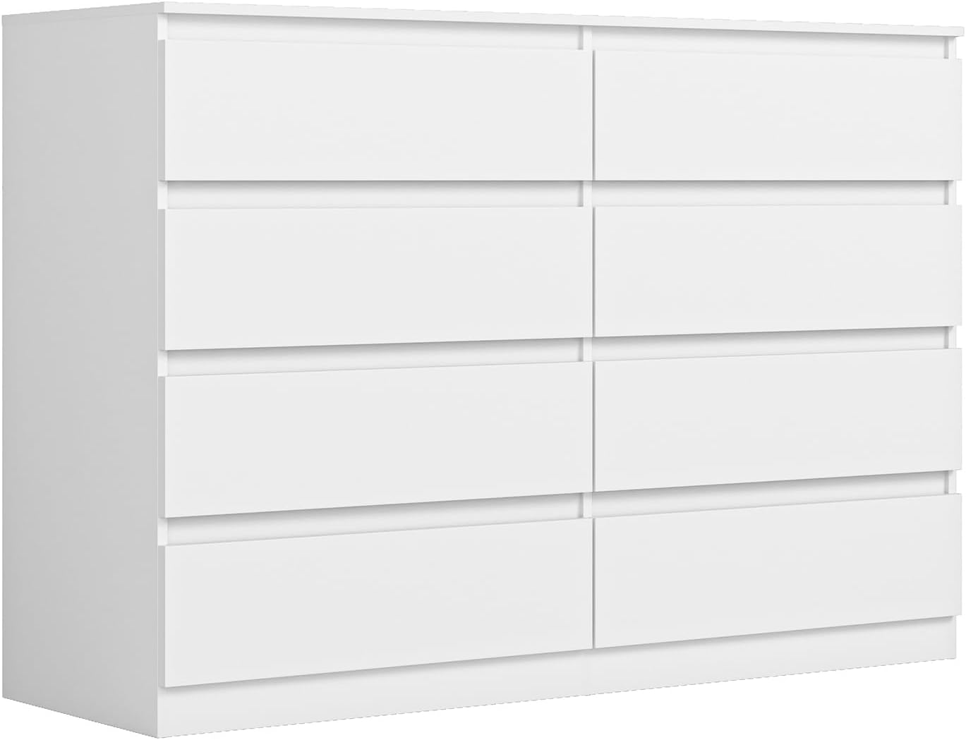 Vibe & Dine 8 Drawer Double Dresser, Modern Chest of Drawers with Wide Storage for Closet, Bedroom, Living Room, White