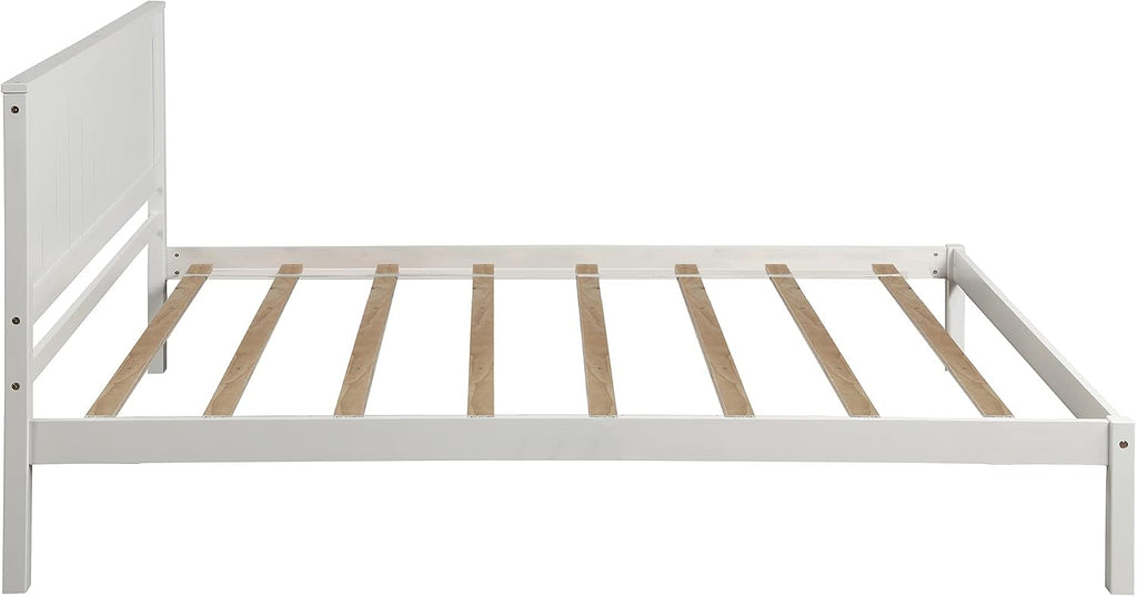 Twin Size Wood Bed Frame and Headboard, Modern Retro White Platform Beds Frames, Sturdy and Durable Design Mid Century Rustic Wooden Bedroom Set, No Box Spring Needed (White, Twin)