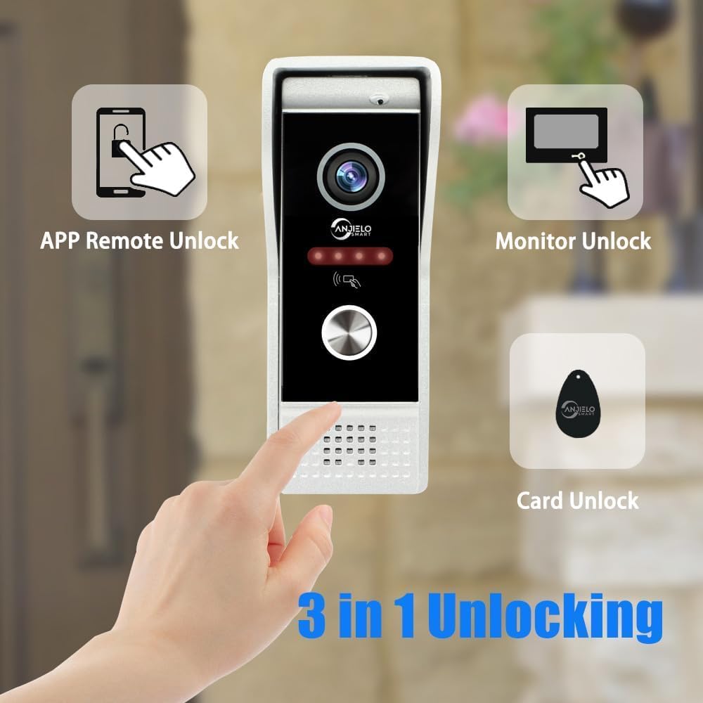 Video Apartment Doorbell Intercom,Doorbell Camera,1080P HD Touch Screen Monitor(White) with Camera,TUYA WiFi Ring Doorbell Wired,Night Vision,Motion Detection,Two Way Audio (1 Bell+4 white Monitor)