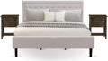 East West Furniture FN08K-2VL07 3-Piece Platform King Size Bed Set with 1 Wingback Bed and 2 Small End Tables - Reliable and Durable Construction - Mist Beige Linen Fabric