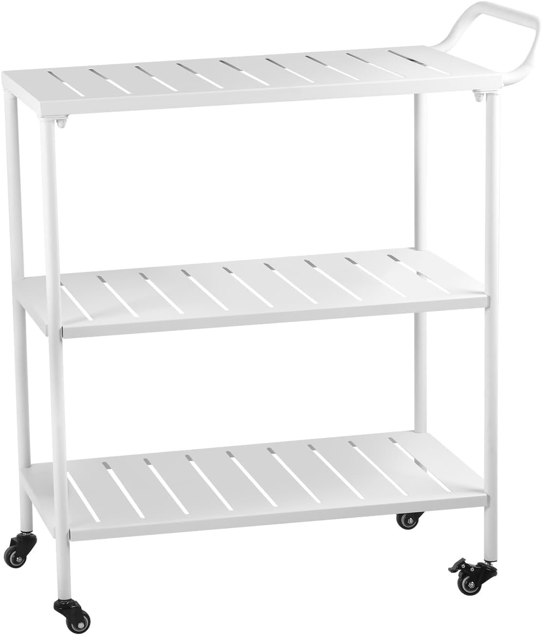 Outdoor Three-Shelf Dining Cart with Wheels Utility BBQ Food Prep Table Movable Grill Cart Picnic Cart for Bar, Patio, Camping, Back Yard, Kitchen - White