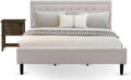 East West Furniture FN08K-1VL07 2-Piece Fannin Bedroom Set with 1 King Bed Frame and an End Table - Reliable and Sturdy Construction - Mist Beige Linen Fabric