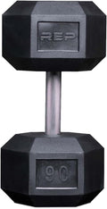 Rep Fitness Rubber Hex Dumbbell(s) - Singles (55LB +) and Pairs (5LB - 50LB) - Low Odor, Fully Knurled Handle