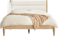 A Complete Set of Full-Size Furniture, Featuring A Wooden Bed Frame with Two Bedside Tables, Suitable for A Bedroom.(Cream)
