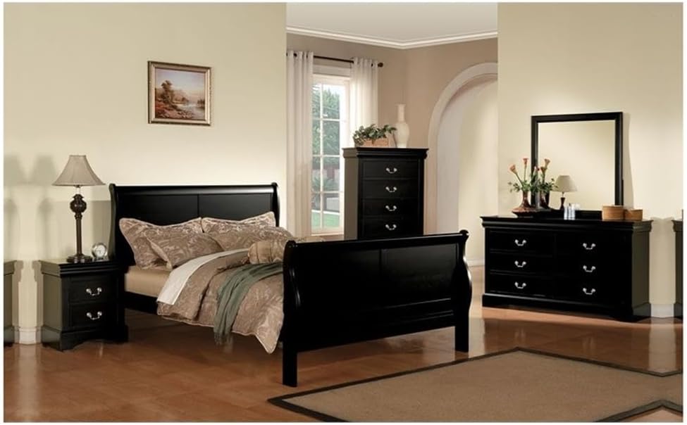 Acme Louis Philippe III Queen Wooden Sleigh Bed in Black