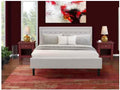 HomeStock Victorian Elegance 3 Piece King Bedroom Set with Mist Beige Linen Fabric Headboard and 2 Burgundy Nightstands Featuring Black Finished Legs