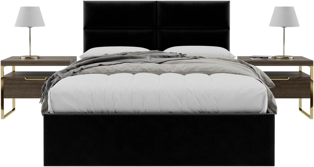 Vänt Upholstered Wall Mounted Headboard Panels -Isabelle Layout - 60' X 23'-Configuration of 4 Individual Panels - Recommended for Queen-Full - Velvet/Black