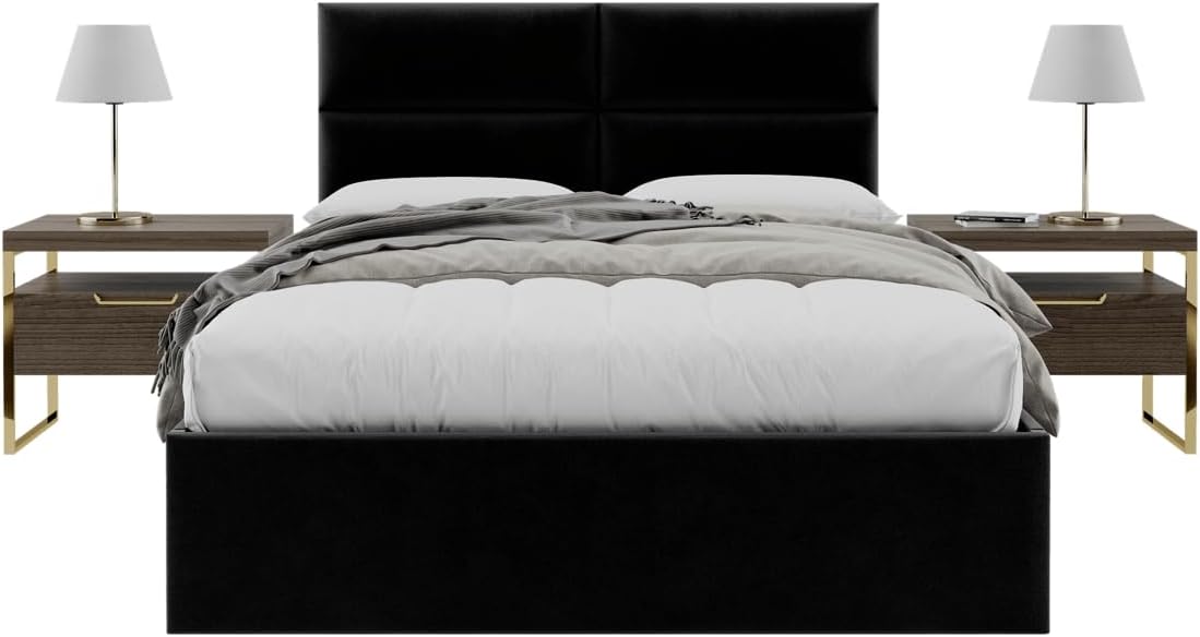 Vänt Upholstered Wall Mounted Headboard Panels -Isabelle Layout - 60' X 23'-Configuration of 4 Individual Panels - Recommended for Queen-Full - Velvet/Black