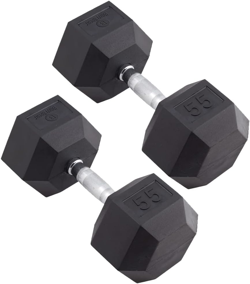 Body Sport Rubber Encased Hex Dumbbell Weight, Pair – Dumbbells for Exercises – Strength Training Equipment – Home Gym Accessories – Weight Training