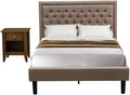 East West Furniture KD16F-1GA08 2 Piece Full Bed Set - 1 Modern Bed Frame Dark Khaki Linen Fabric Padded and Button Tufted Headboard with 1 Bedroom Nightstand - Antique Walnut Finish Nightstand